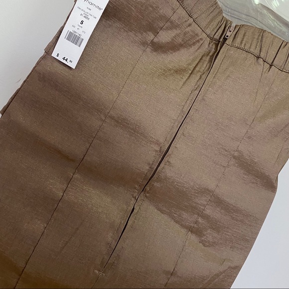 NEW Dynamite Strapless Tiered Bodycon Cocktail Mini Dress Metallic Brown Size 5 - Picture 3 of 8